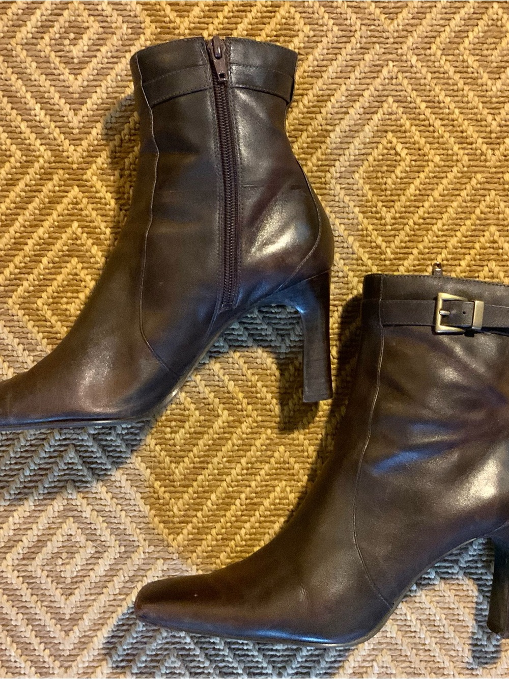 Bandolino Dark Brown Pointed Toe Mid-Heel Ankle Boots with Buckle